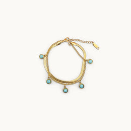 Twined Turquoise Elegance Gold Plated Double Chain Bracelet