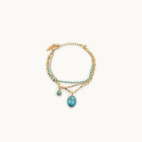 Three Chain Turquoise Blue Gold Plated Bracelet