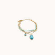 Three Chain Turquoise Blue Gold Plated Bracelet