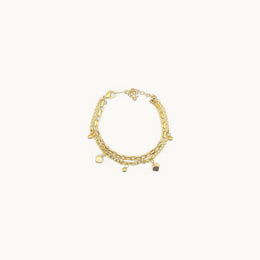 Eterna Blocks Gold Plated Double Chain with Block Charms Bracelet