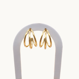 Triple Arc Gold Plated Curved Hoop Earrings