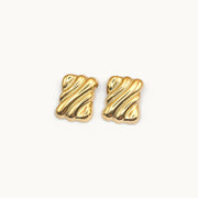 Wave Bar Gold Plated Rectangle Stud Earrings