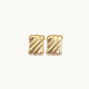 Wave Bar Gold Plated Rectangle Stud Earrings